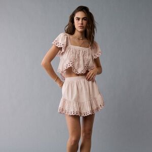 AE Women’s Embroidered Eyelet Dusty Pink Ethereal Fairy Girly Matching Set NWT